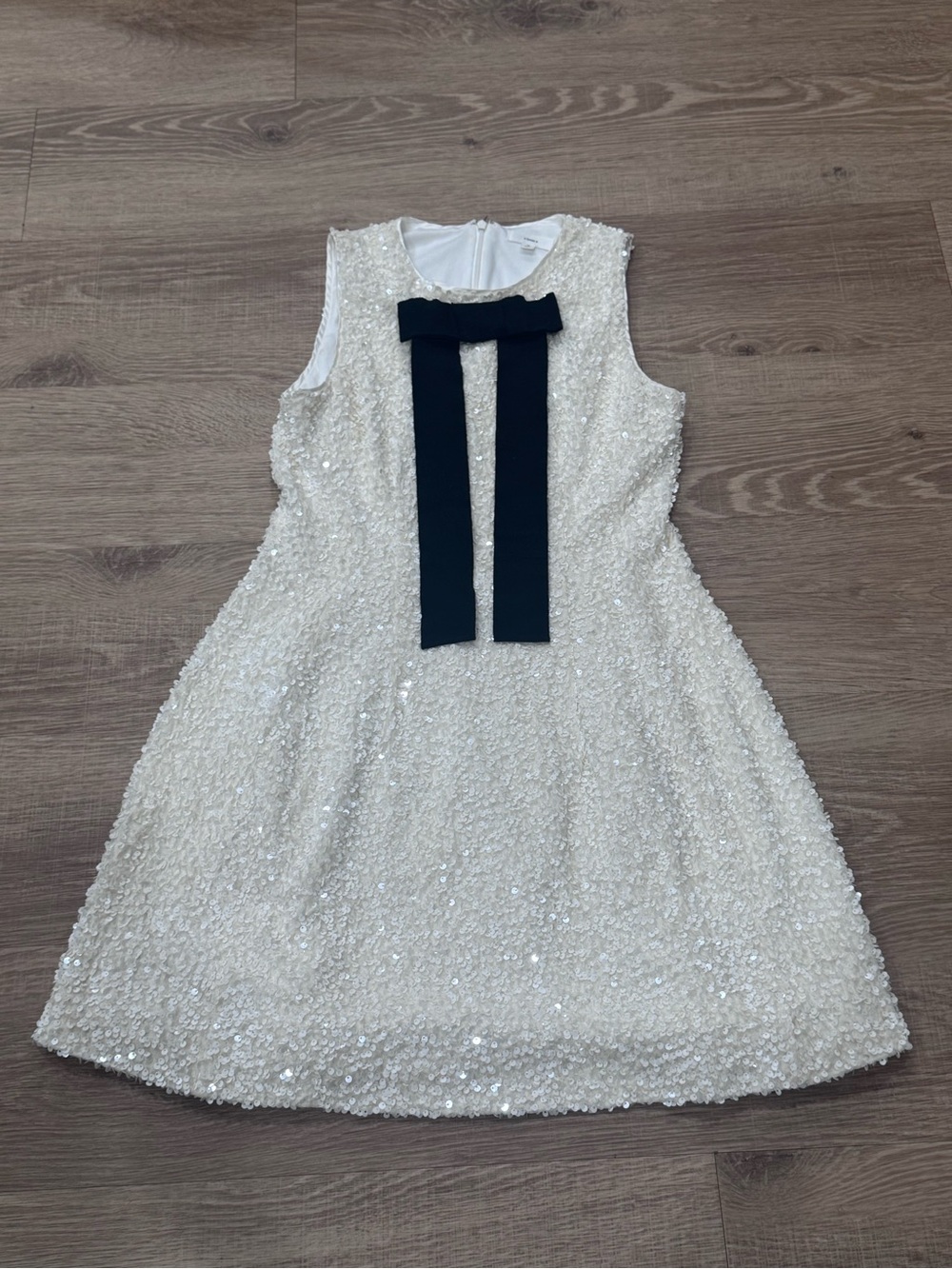 A Loves A Ivory Sequin Dress Black Bow A-Line Party Formal M